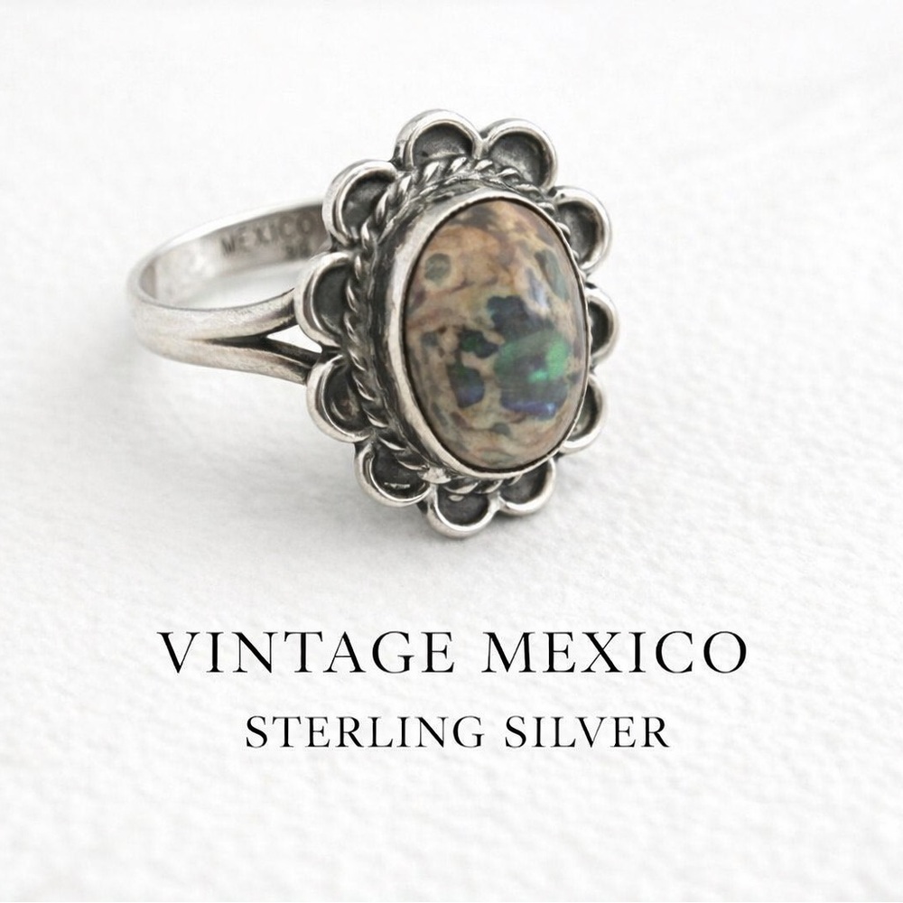 Vintage Mexico Sterling Silver Ring with Cantera/Leopard Opal